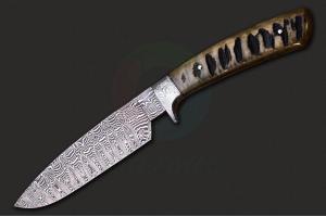 巴西刀匠协会名匠克拉迪尔·威利纯手工锻打美洲大羊角柄大马士革钢野外狩猎直刀