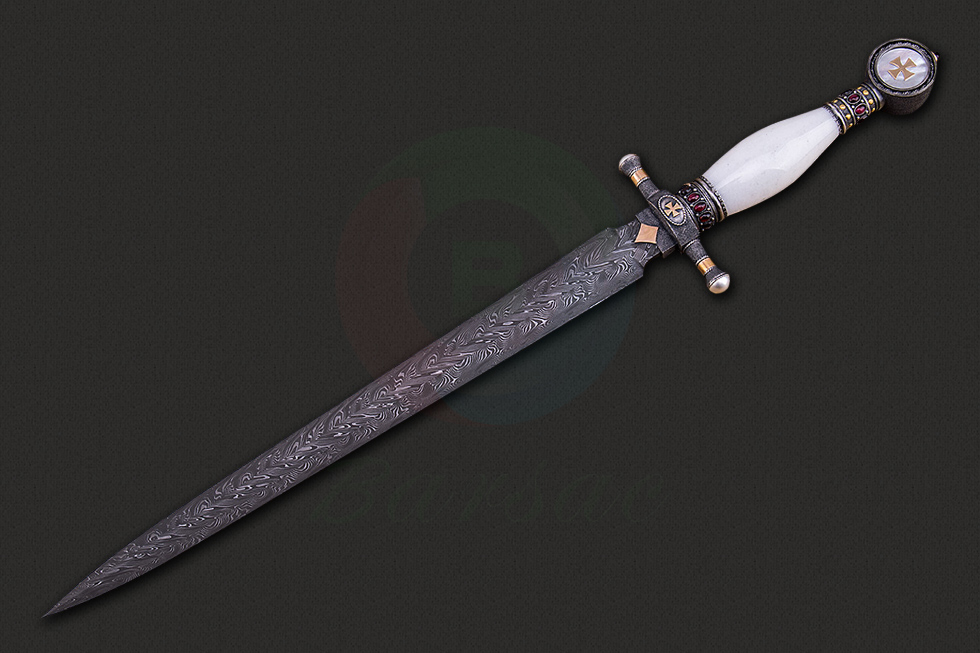 原装正品进口俄罗斯刀具大师维拉基米尔手工锻造大马士革钢高硬度中大型战术收藏短剑